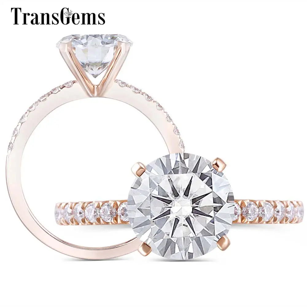 Обручальное кольцо Transgems 14K из розового золота, кольцо в центре, 8 мм, F цвет, Moissanite, бриллиантовое кольцо для женщин, свадебные украшения