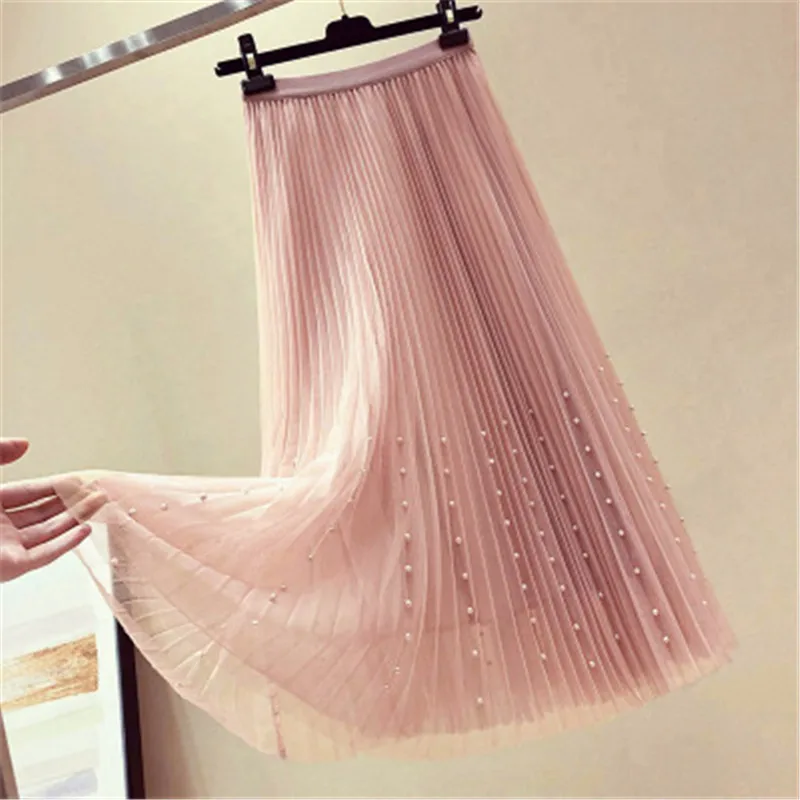 Юбка-миди плиссированная из тюля с завышенной талией эластичная до середины икры