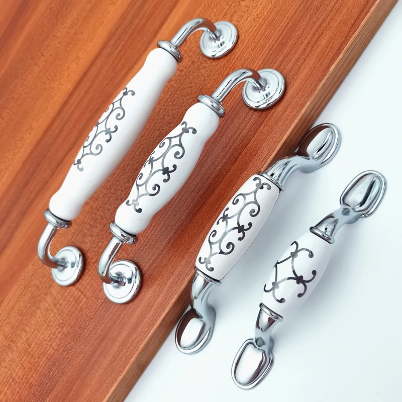 zinc alloy ceramic dresser pulls drawer furniture handles ceramic kitchen cabinet door knobs silver knobs pulls porcelain free global shipping
