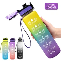 outdoor sports bottle material environmental protection non toxic 1l water bottle bounce cover with time scale reminder