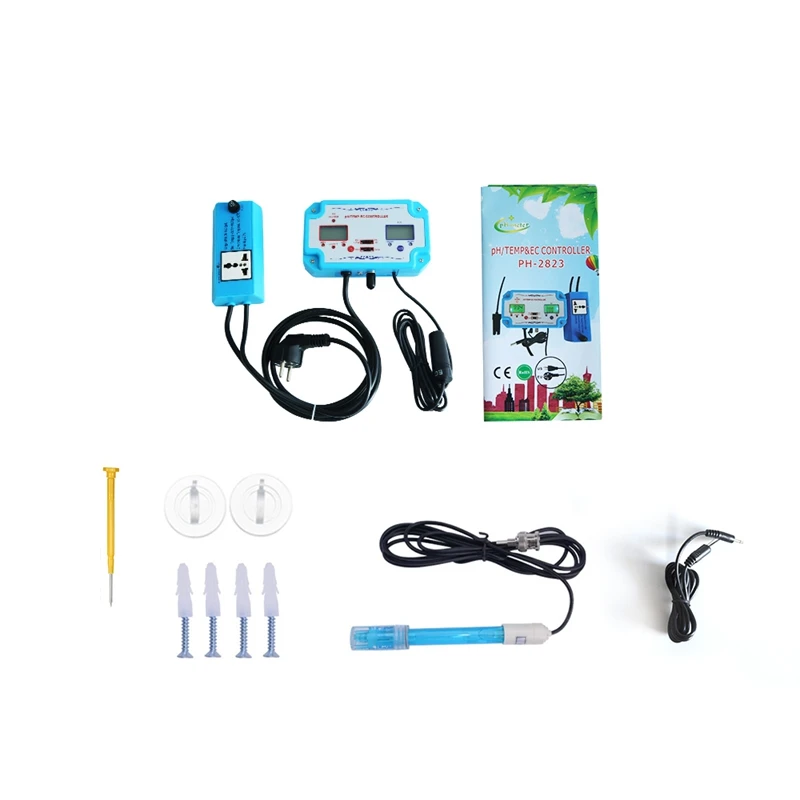 

TOP PH/EC/TEMP Tester Meter 3 in 1 PH Controller Water Quality Detector Repleaceable Electrode BNC Type Probe EU Plug