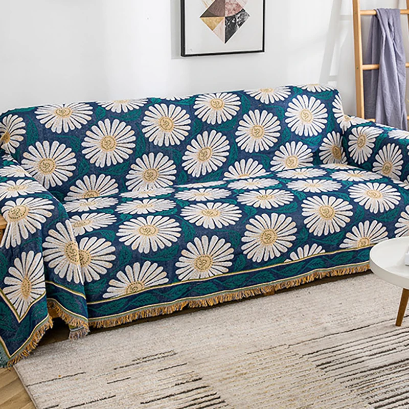 

Europe Style Sofa Blanket Knitted White Daisy Sofa Throw Blanket with Tassel Thicken Dust-proof Tapestry Bedspread Home Decor