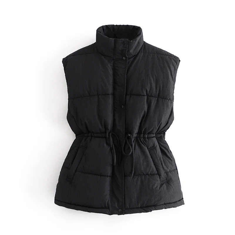 

YNZZU 2020 Winter Black Khaki Women Sleeveless Vest Down Cotton Padded Jacket Female Vest Coat Mandarin Collar Waistcoat A1587