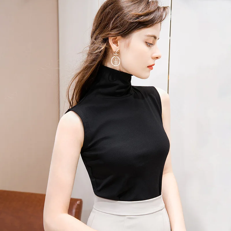 

High collar sleeveless vest simple basic solid color with thin velvet spring and autumn new elastic tights