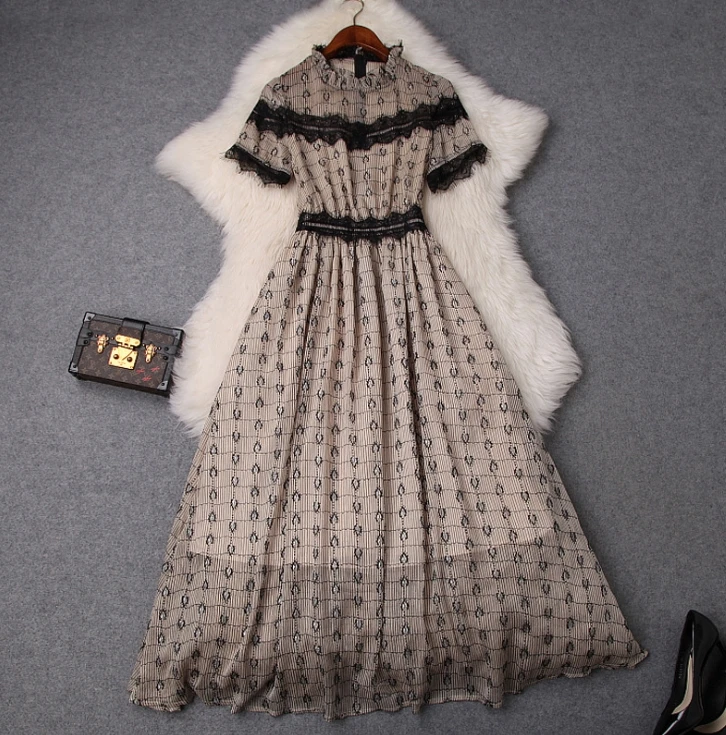 Luna2020 высокое качество новая мода подиум грибок круглый вырез борьба кружева