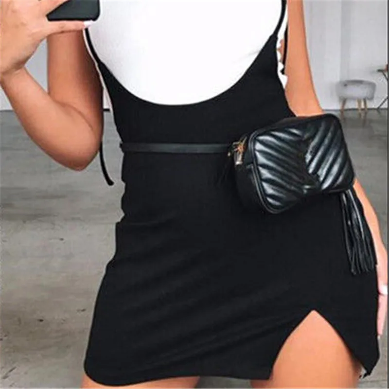 Однотонная женская мини-юбка на бретельках | Женская одежда