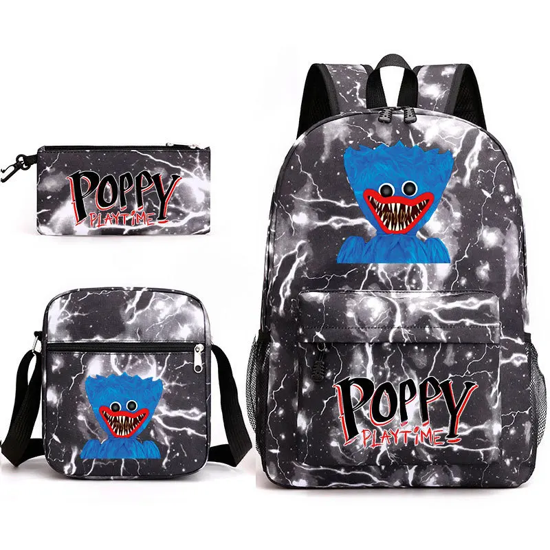Conjunto de tres piezas de juego Huggy Wuggy Poppy Playtime, bolso de hombro + mochila + bolso para bol&iacute;grafos 3 en 1, novedad de 2021-2
