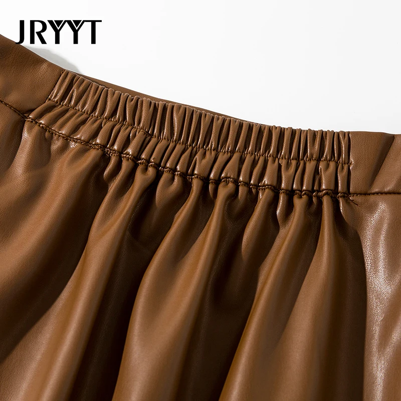 Женская плиссированная юбка JRYYT Офисная прямая из искусственной кожи до середины