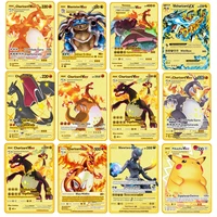 12 pcsset pokemon spanish version metal card charizard pikachu anime figure portrait battle carte trading espanol card toy gift
