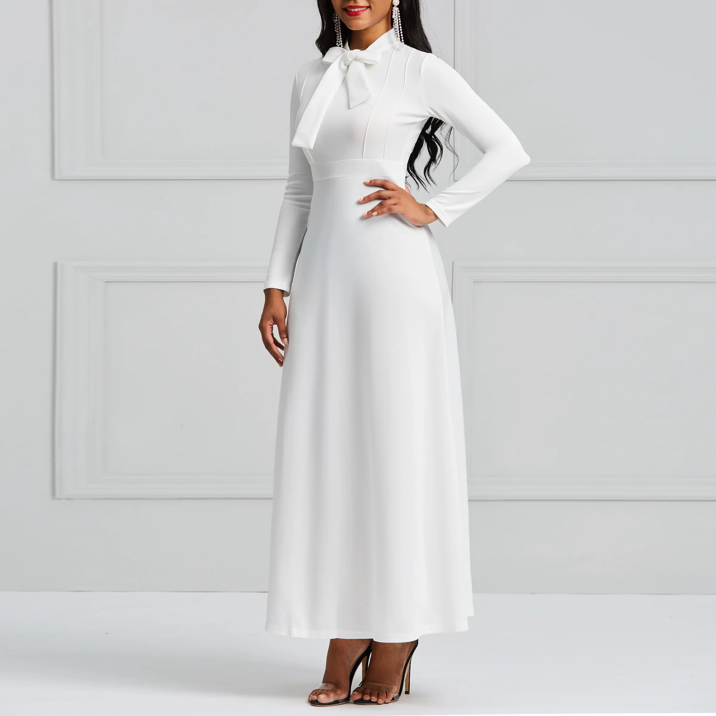 Vestido de fiesta largo minimalista para mujer, blanco, elegante, de oficina, Vintage, de noche, Formal, de talla grande, 2021