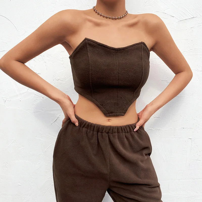 

Women's Solid Tank Top Pants Two Piece Set Sexy Lace-up Vest Elastic Pant Suit Female 2021 Winter Causal Ladies Streetwear Sets