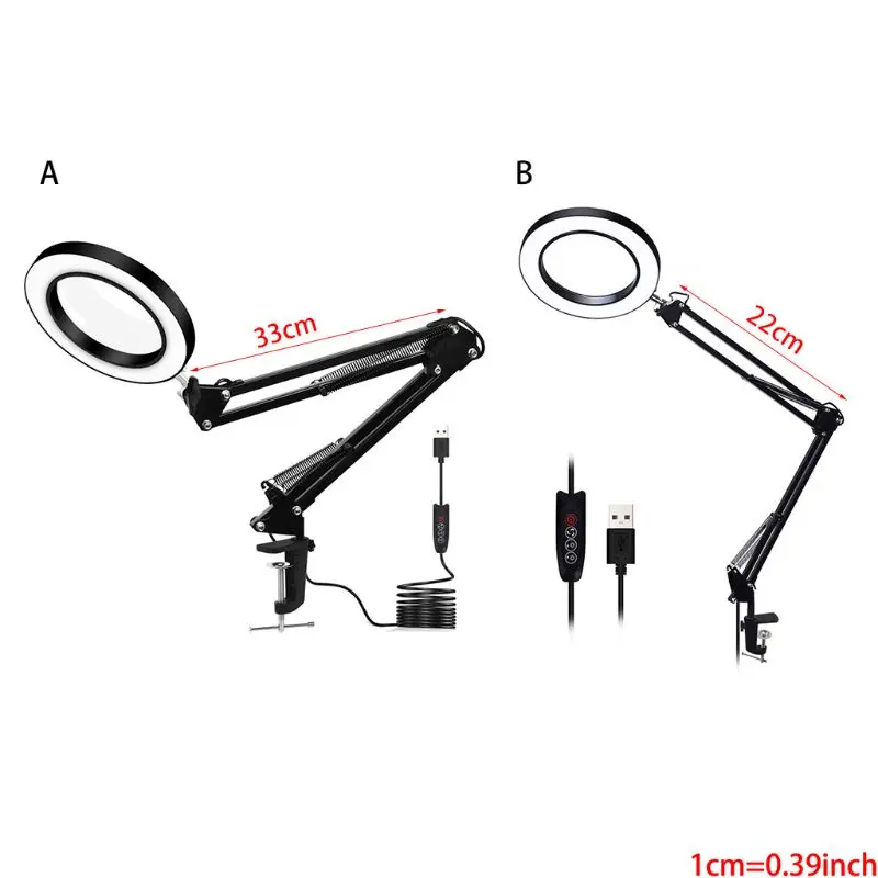 

Magnifying Glass LED Lamp Adjustable 5X with 3 Colors Illuminated USB Desk Lamp