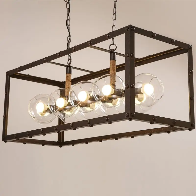 

Loft Industrial retro dining table rectangle 10 heads Wrought iron creative American country living room coffee shop droplight