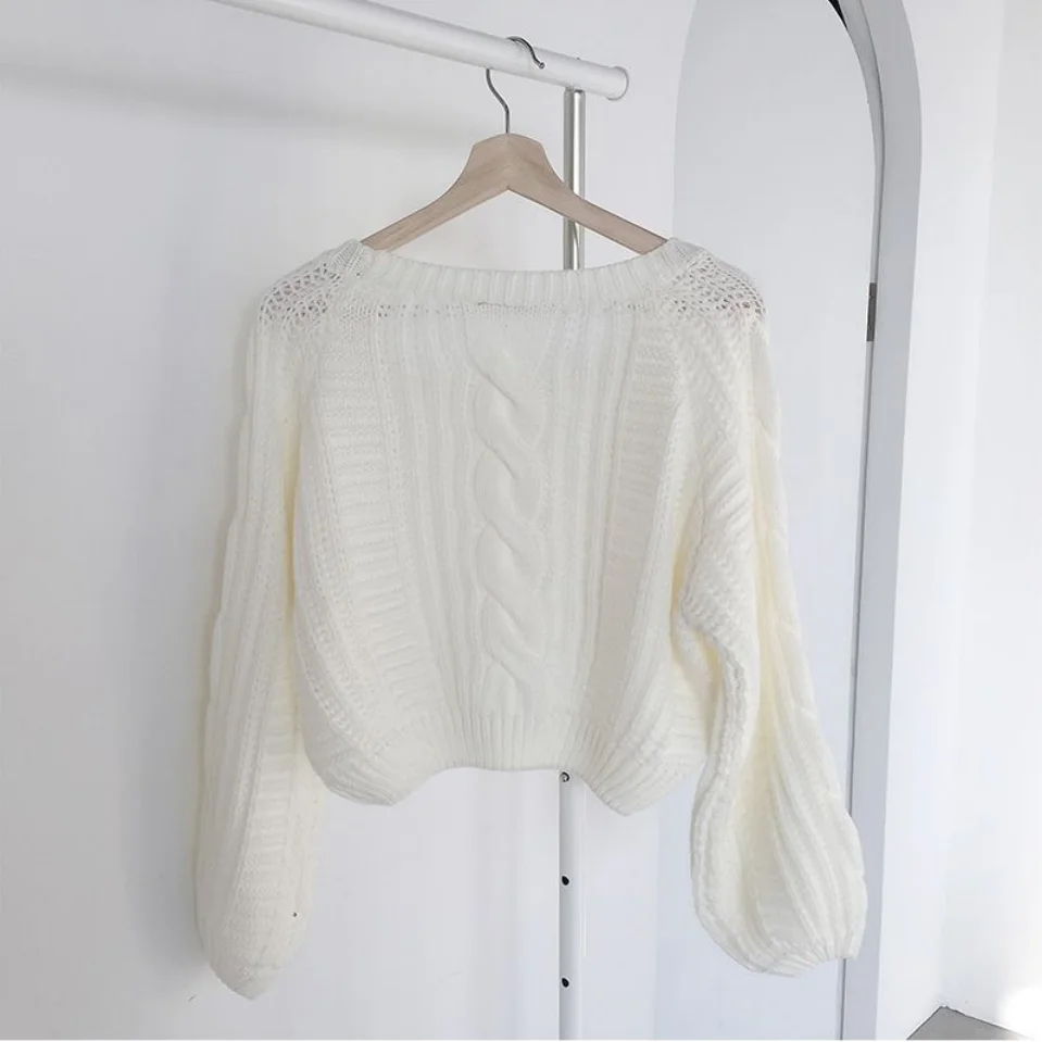 Neploe Pull Femme свободная короткая перекрестная вязка Топы Женские однотонные цветной фонарь свитер с длинными рукавами женские корейские модные новые уличные