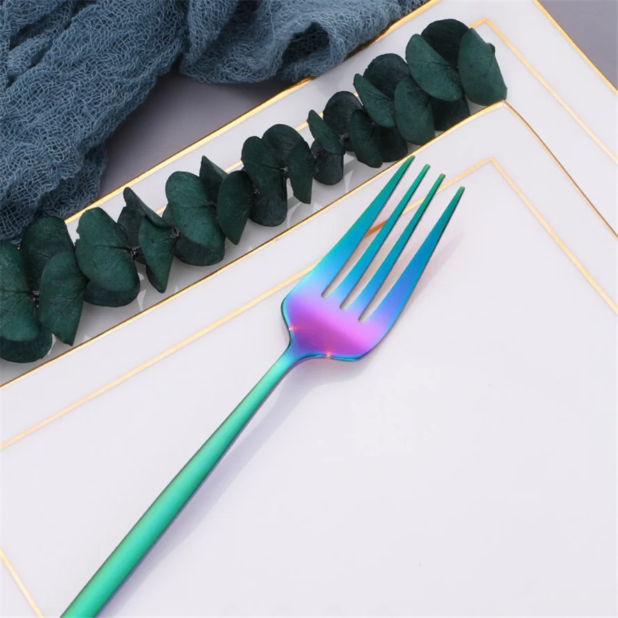 Rainbow Cutlery Set Tableware Forks Knives Spoon Luxury Kitchen Utensils 5Pcs Creative Combination Dinnerware Flatware | Дом и сад
