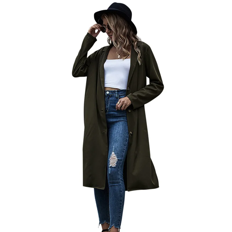 

Fall / winter 2020 new casual women's cardigan long suit coat single breasted windbreaker