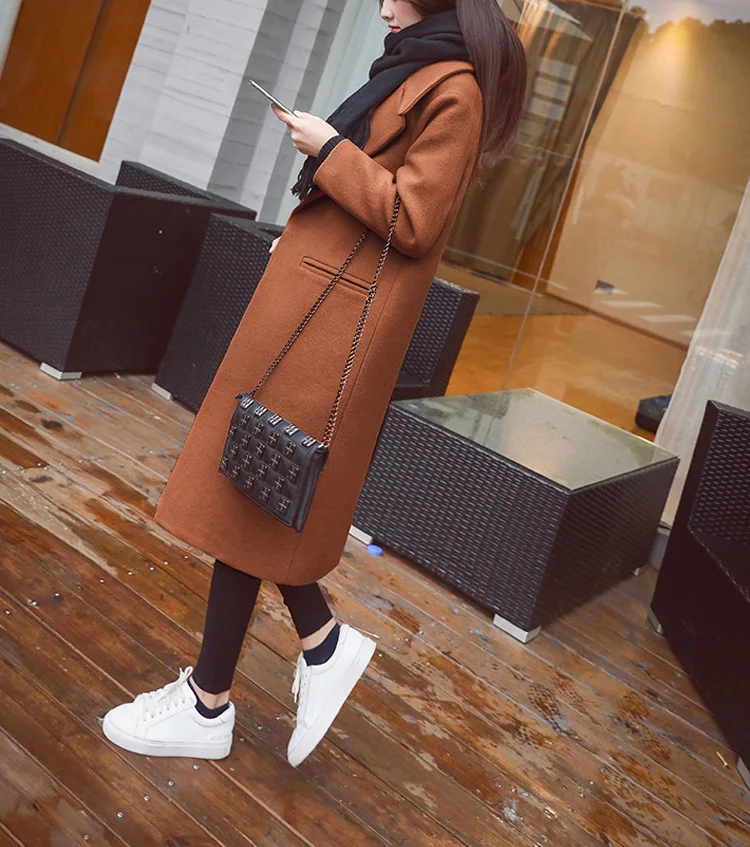 

Women's Winter Black Long Wool Coat Outerwear 2020 Ladies Trench Korean Fashion Female Loose Warm Clothes Windbreaker Caramel