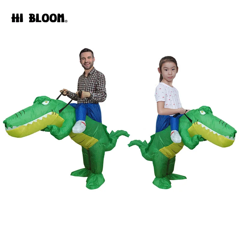 Надувной костюм крокодила крутая езда на Крокодиле забавное зеленое платье