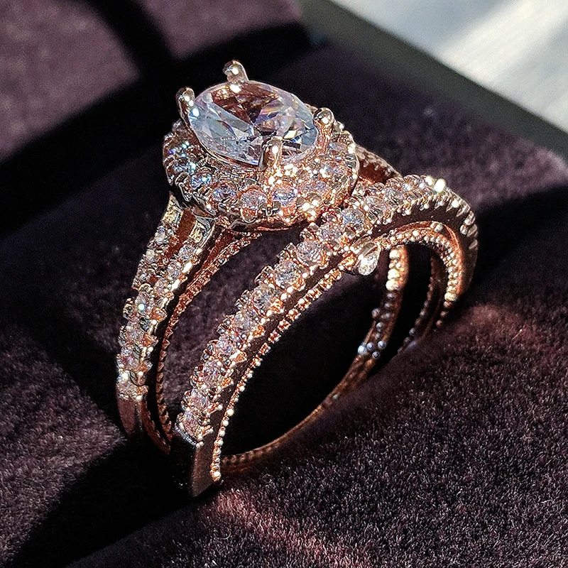 925 серебро цвета розового золота цвет обручальное кольцо набор овальной формы