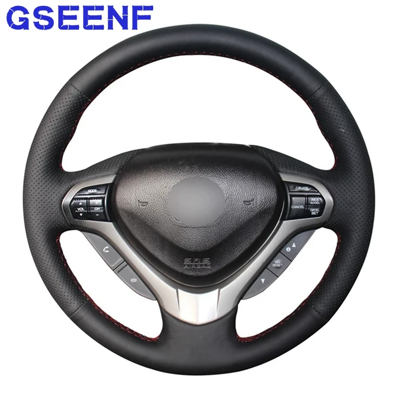 

For Honda Accord Euro 2008-2015 Acura TSX Sport Wagon 2009-2014 Car Steering Wheel Cover Black Genuine Leather Wearable