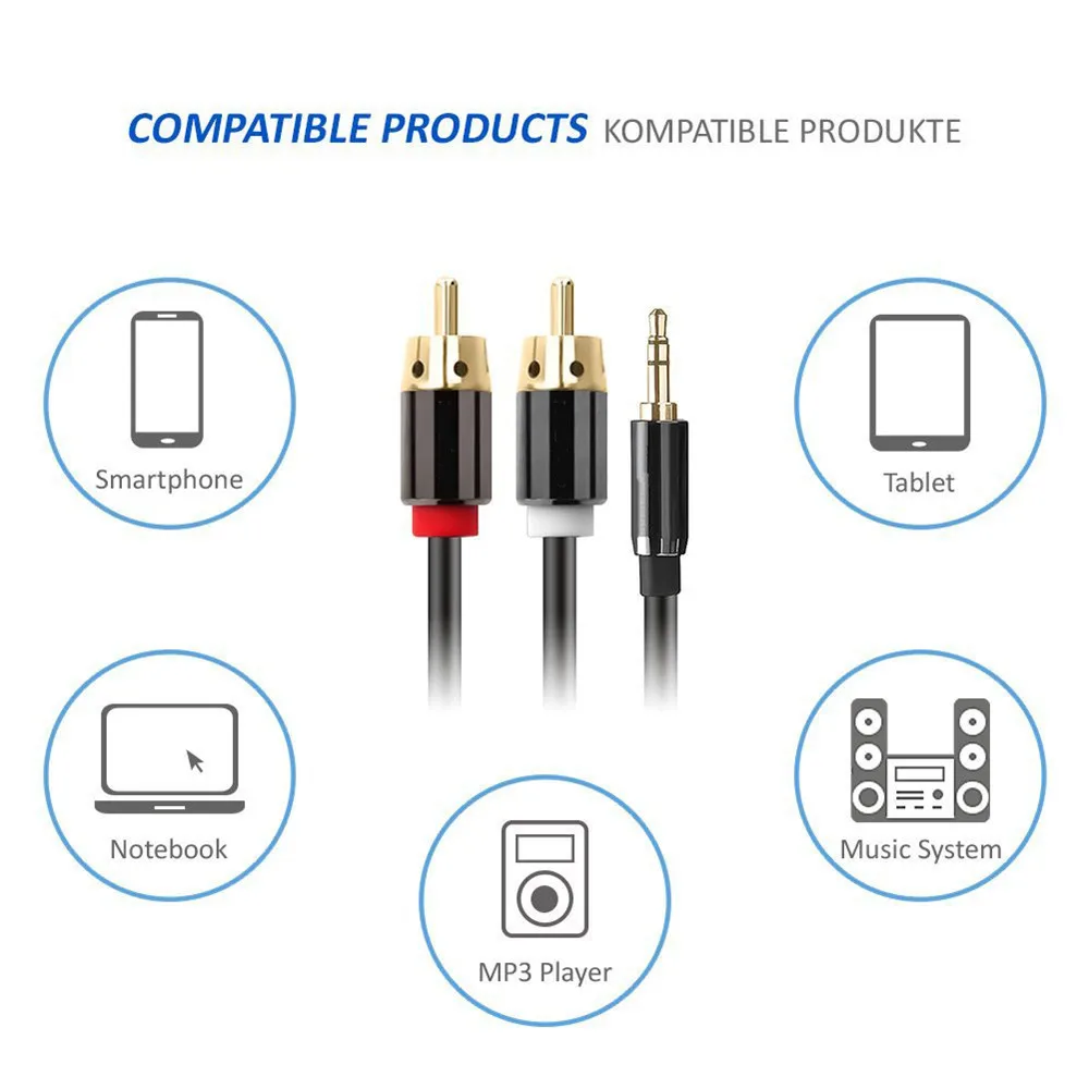 Аудиокабель RCA с разъемом 3 5 мм на 2RCA позолоченный аудиокабель для домашнего
