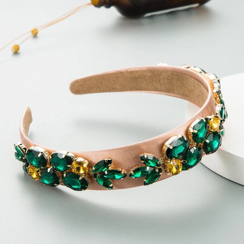 

2021 New Woman Hair Band Fashion Gemstone Hairpin Crystal Headband Multicolor Mixing Wide Hair Band