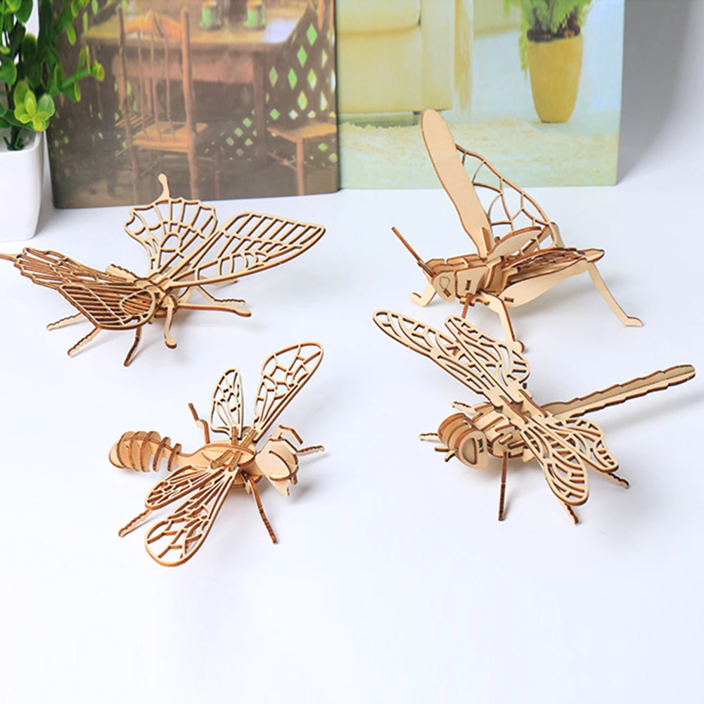 Детская деревянная 3D головоломка сделай сам насекомое модель животного