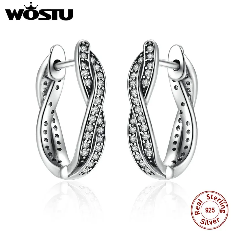 Женские серьги кольца WOSTU из 100% серебра 925 пробы с закрученными фианитами