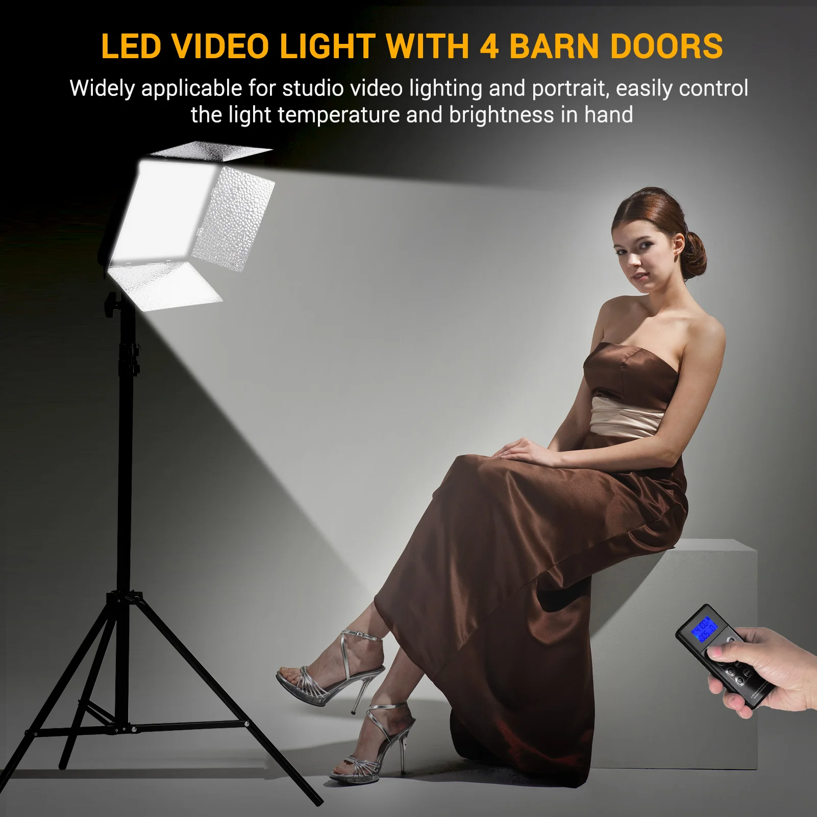 

Portable Photography Lamp Studio Photo Video LED Light 35W 3200-5600K CRI95+with 4 Barn Doors Remote Control Grip Storage Bag