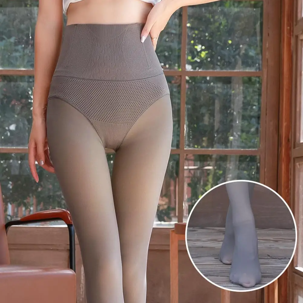 

2021 New Translucent Leggings High Waist Abdomen And Plus Hips Thickened Thermal Women Wear Velvet All-in-one Pants Ladies X7i0