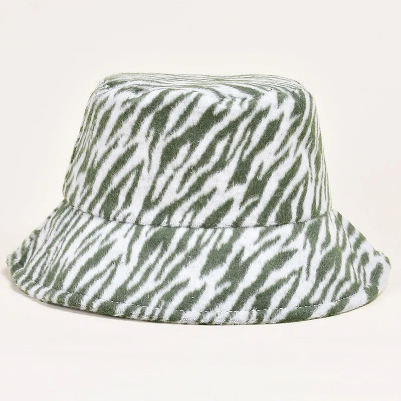

Autumn And Winter Big Eaves Retro Fisherman Hat Tiger Skin Striped Warm Woolen Bowl Hat Thickened Cold Bucket Hat