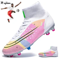 new listed men white football shoes adult tffg high top football boots children non slip lawn training football sneakers 30 46