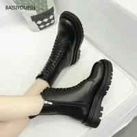 martin boots black women shoes new fashion solid casual 4cm high platform zippers office springautumn woman female pu booties