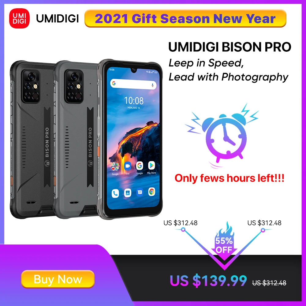 UMIDIGI BISON PRO En Stock, Smartphone Global Version, NFC, 128 Go, IP68/IP69K, Helio G80, Caméra 48 MP, Écran FHD 6,3 Pouces, 5000mAh  (0)