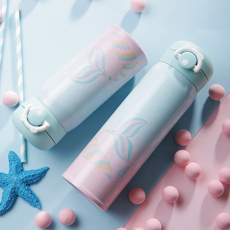 12/17 унций из нержавеющей стали Русалочка термос бутылка для воды детей с