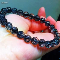 natural black rutilated quartz 7 5mm clear round beads bracelet stretch women men black rutilated rare aaaaaa genuine