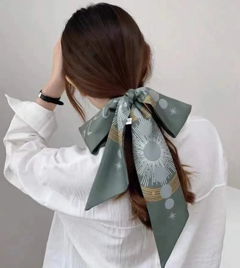 

French Retro Style Elegant Silk Long Scarf Hair Tie Band Small Women Neckerchief Head Women Silk Small Female Hair Handbag Femme