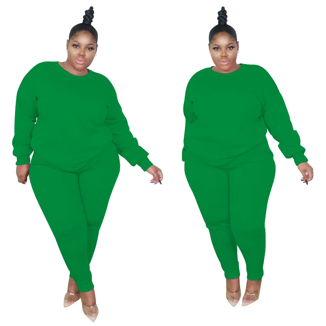 

Comfortable Solid Women 2PCS 2021 Spring Long Sleeves Round Neck Pullover Tops + Skinny Pants Sport Tracksuits High Stretchy