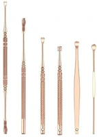 6pcs noble gold color portable stainless steel spiral ear spoon earwax remover ear cleaner ear curette care tool 5 0