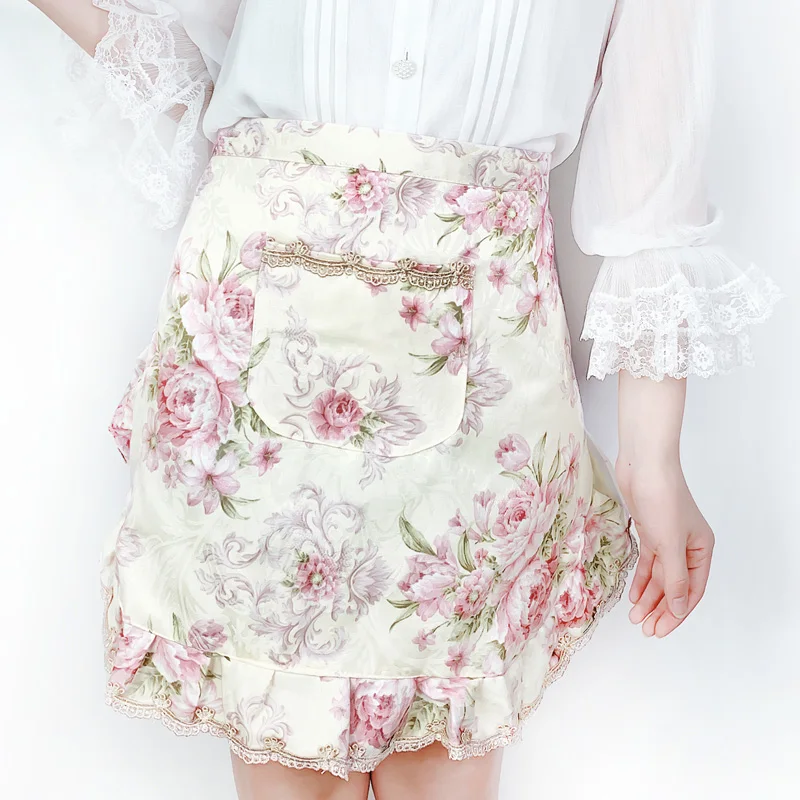 

Short Waist Kitchen Apron Lace Half Waist Woman Maid Sexy Flower Nails Shop Waitress Bib Home Chef Restaurant Aprons Waterproof