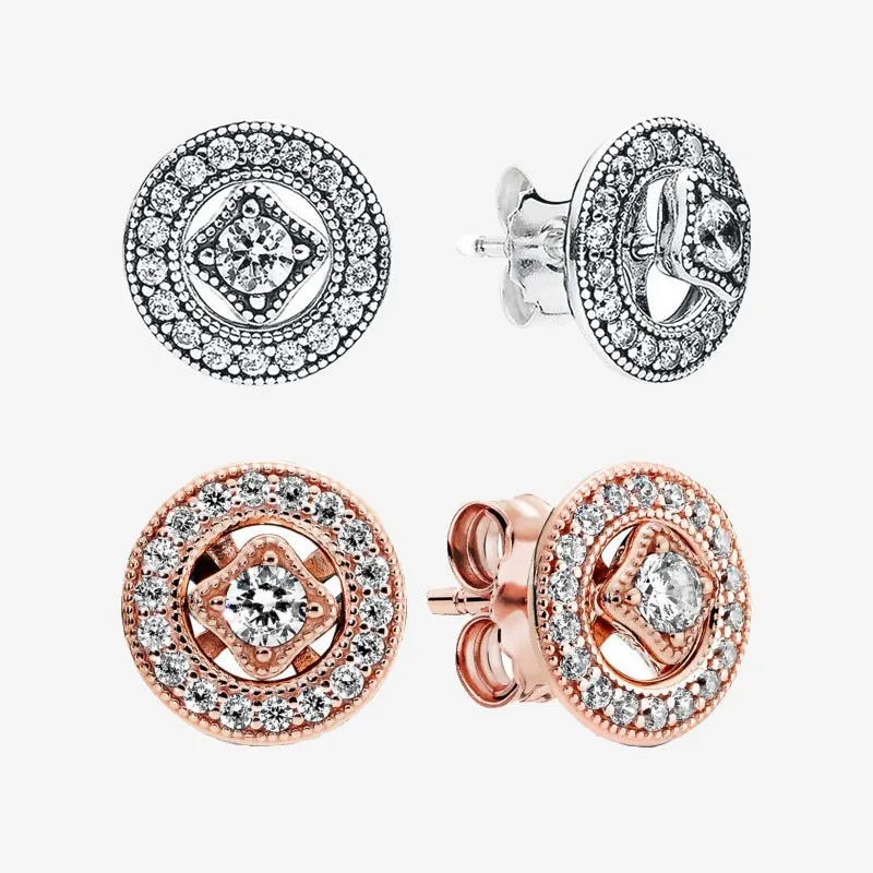 

Authentic S925 Sterling Silver Round Retro Cz Double Ring Earrings Women's Fashion Silver Earrings Jewelry Gifts