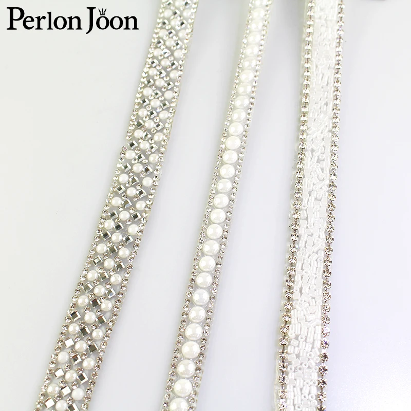 

1 yard white pearl rhinestone hot fix tape ribbon glass crystal rhinestone decoration iron on shoes clothing accessories TR020