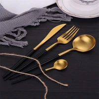 stainless steel tableware black and gold cutlery set kitchen dinnerware matte spoon fork knife dinner set complete dropshipping