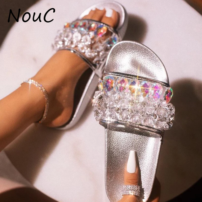 NouC/весна лето 2020 Блестящие сандалии с драгоценными камнями и стразами Удобные