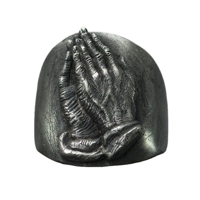 

2021 Retro Domineering Personality Hands Together Praying Hands Men and Women Ring Gift Wholesale