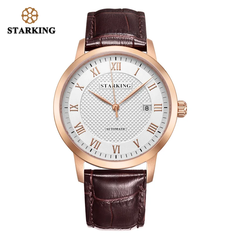 Brown rose gold STARKING, деловые часы, мужские автоматические полностью из нержавеющей стали, Римский циферблат, 28800 Beats, механические наручные часы, Relogio Masculino, AM0187 - Цвет: Brown rose gold