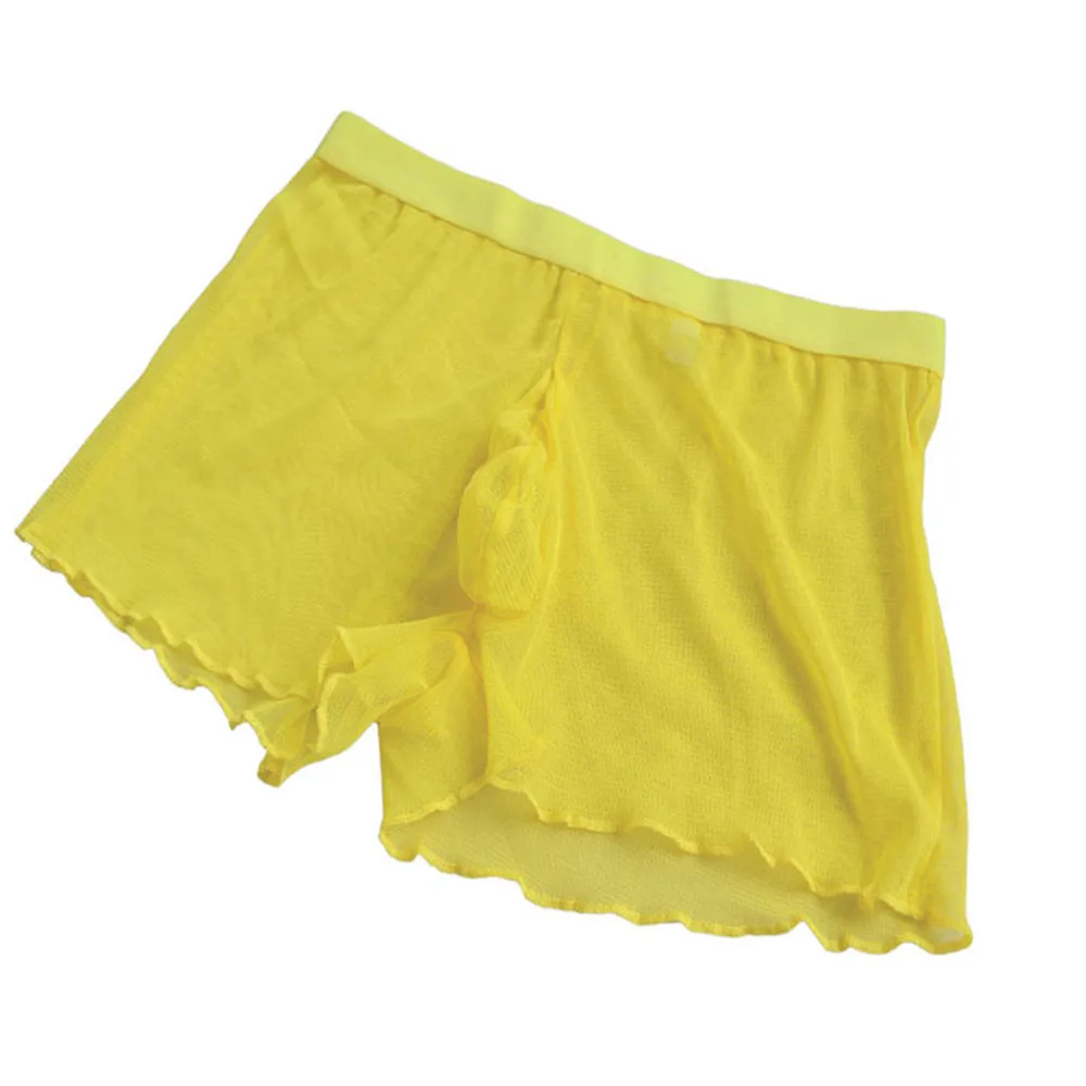 Прозрачные мужские пикантные трусы боксеры свободные газовые кружевные шорты