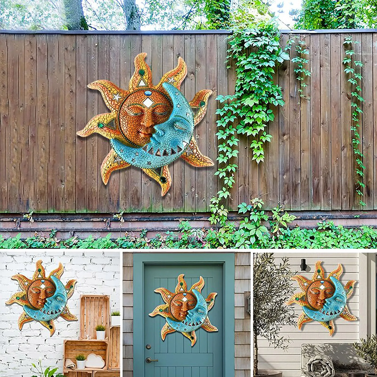 

Blue Decoration Golden-Sun Ornaments Pvc 3D Moon And Face Outdoor Plaque Decoration Memorial Design Home Garden Indoor Gift #15