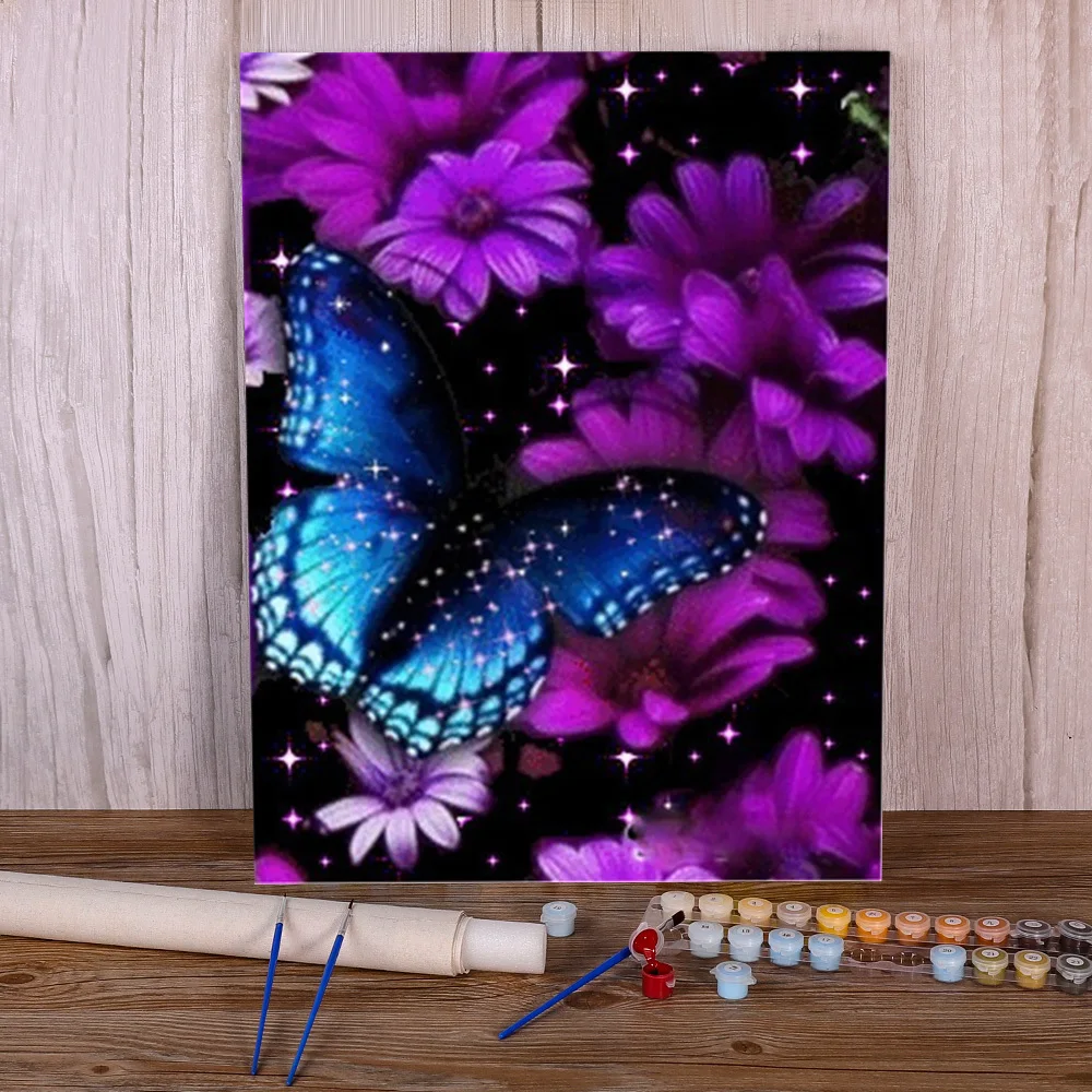 

Набор для рисования по номерам бабочки и цветов, набор для самостоятельной сборки, акриловая краска, s 50*70, холст, украшение для дома, ручная р...