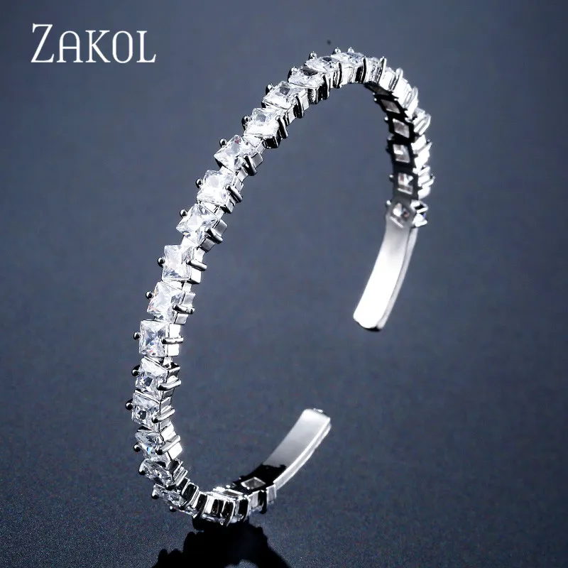 White Модные черные браслеты ZAKOL с кубическим цирконием, модные браслеты-манжеты для женщин и девушек, вечерние ювелирные изделия на свадьбу FSBP154 - Окраска металла: White